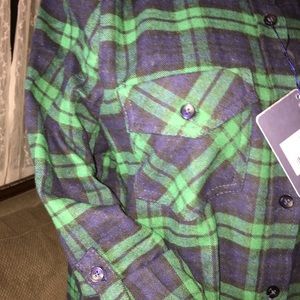 New w Rages Green and Blue Ladies Long sleeve Flannel Shirt Button Up w pockets